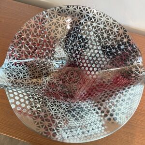 Vintage Art Deco Geometric Patterned Murano Style Glass Bowl. 14.5”